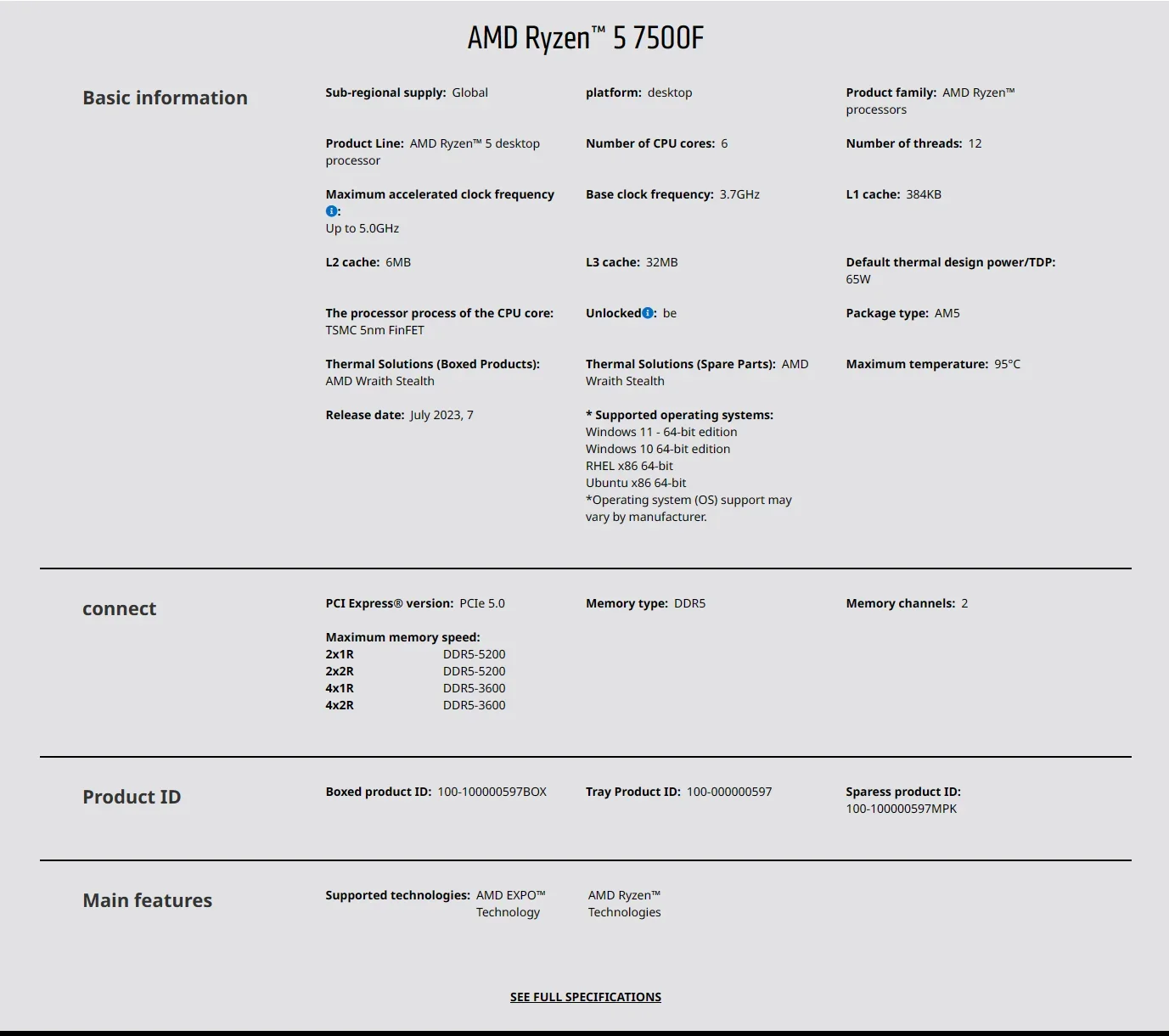 AMD Ryzen 5 7500F 3.7GHz 6-Cor - Pc Gaming New review and price
